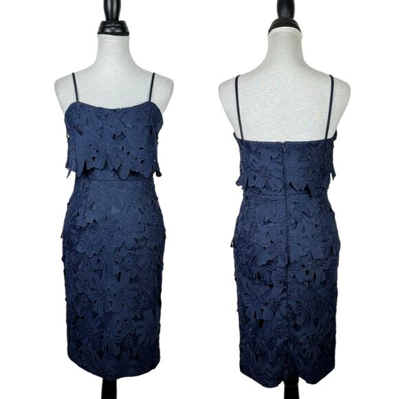 Black Halo Ora Navy Floral Cutout Lace Sleeveless Sheath Party Dress - Picture 3 of 10